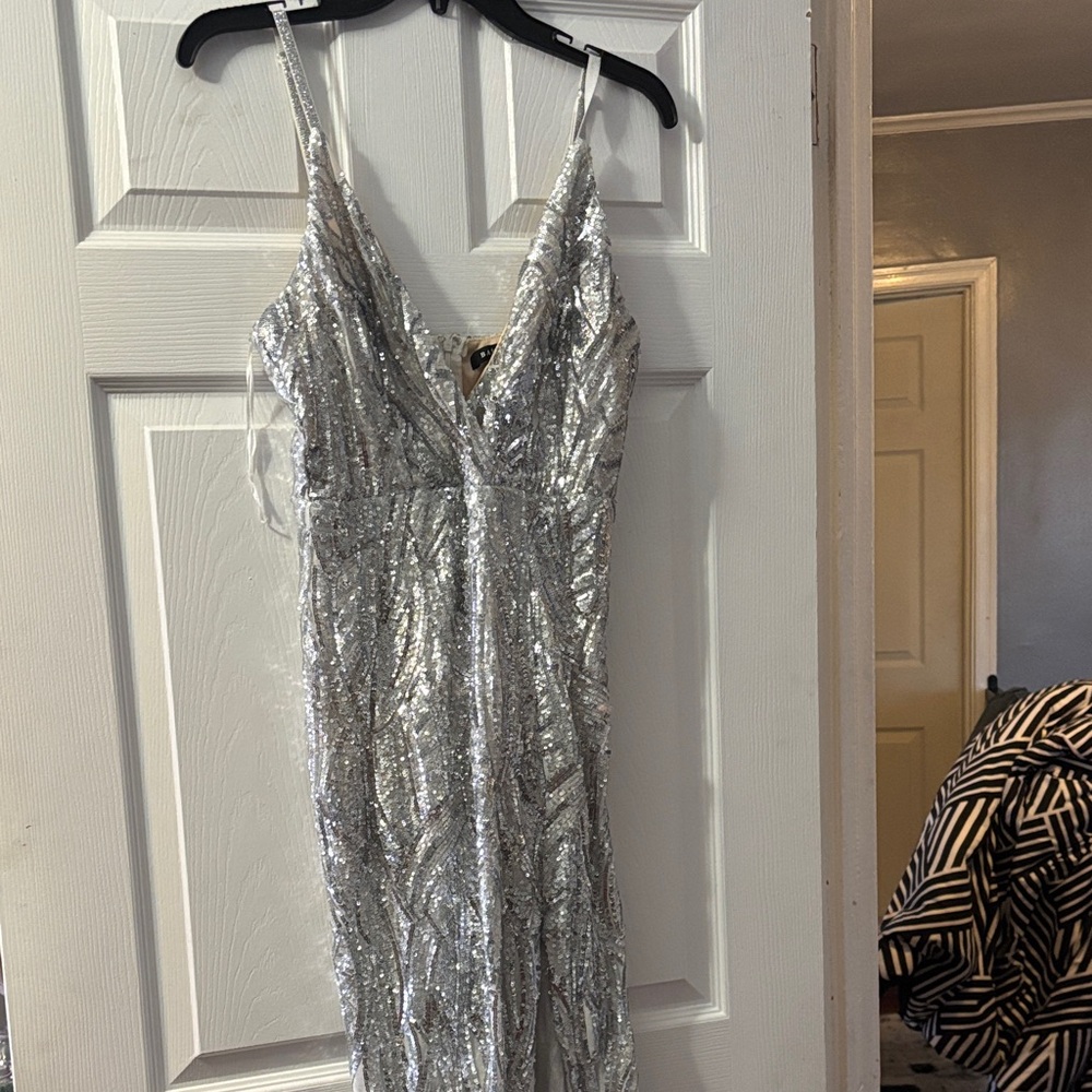 Banjul Glittering Silver Backless Dress